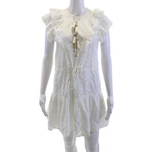 Bell Womens Mini Sundress White Cotton Short Sleeve Knee Length Boho Size S